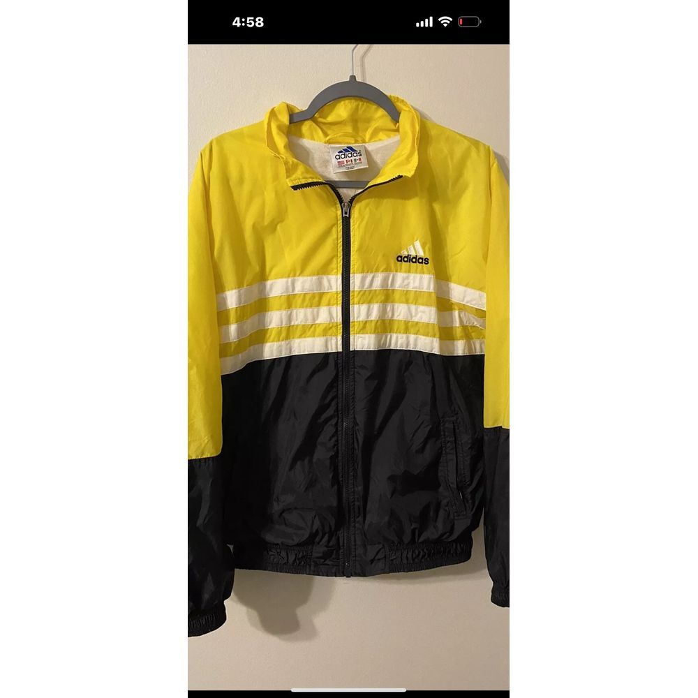 Adidas Vintage 1990s Yellow Black Stripe Windbreaker Track Jacket Medium (BR)